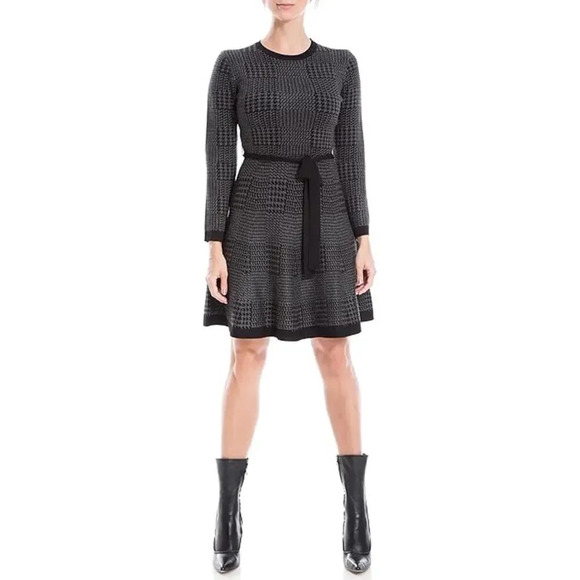 New MAX STUDIO Houndstooth A-Line Long Sleeve Knit Sweater Dress Women’s S - Picture 1 of 10